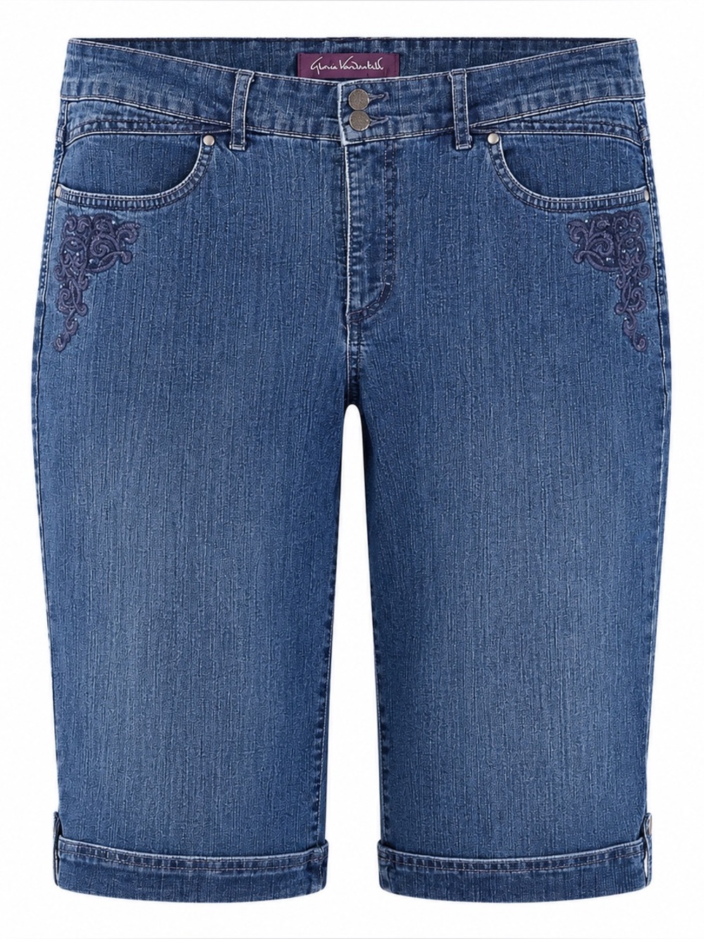 Gloria Vanderbilt Gabby Skimmer Denim Shorts Blue 16 Petite Embroidered Pockets